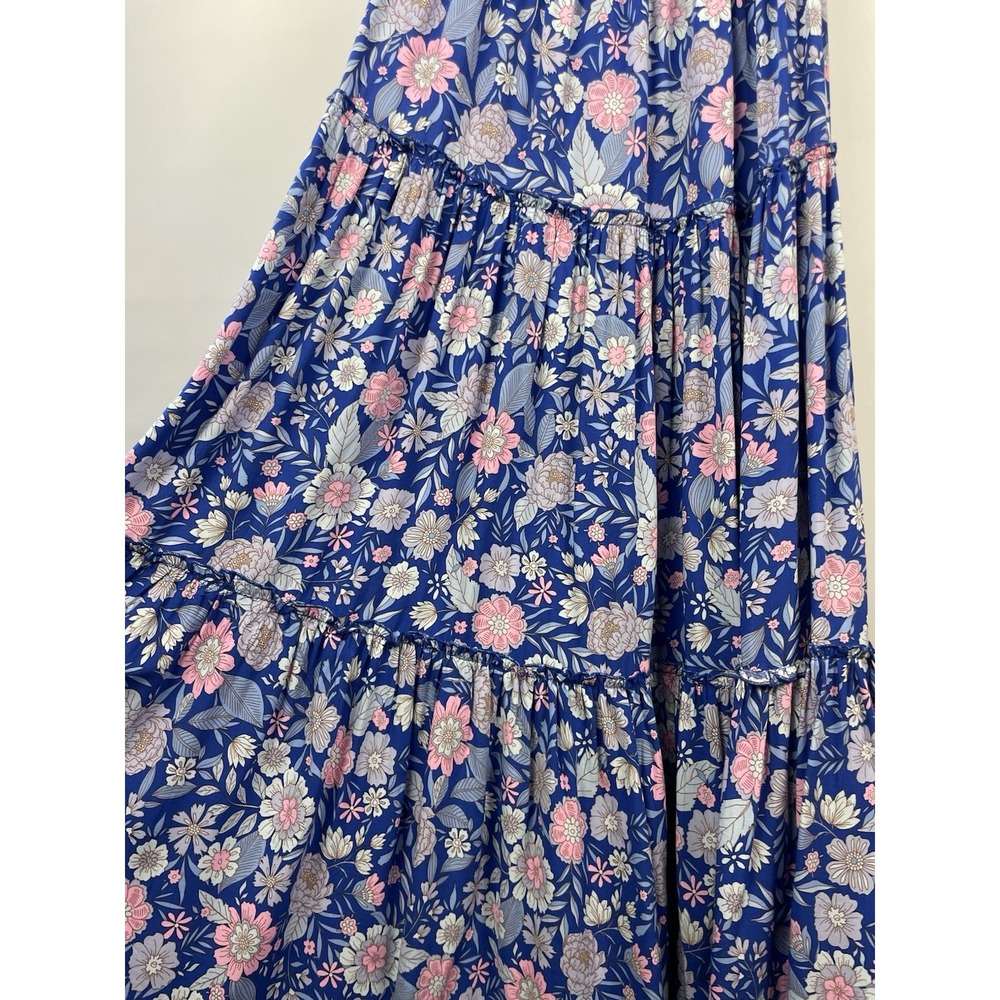Abel The Label Womens Strapless Maxi Dress Sz S Blue Pink Floral Smocked Boho - Picture 8 of 8